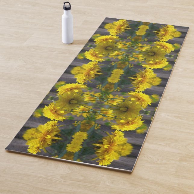 Yellow Flowers In Sunshine Abstract Yoga Mat (In Situ)