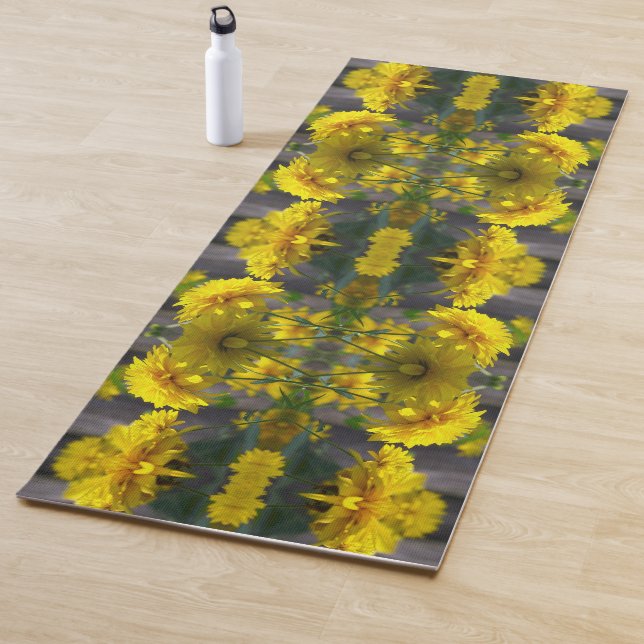 Yellow Flowers In Sunshine Abstract Yoga Mat (In Situ)