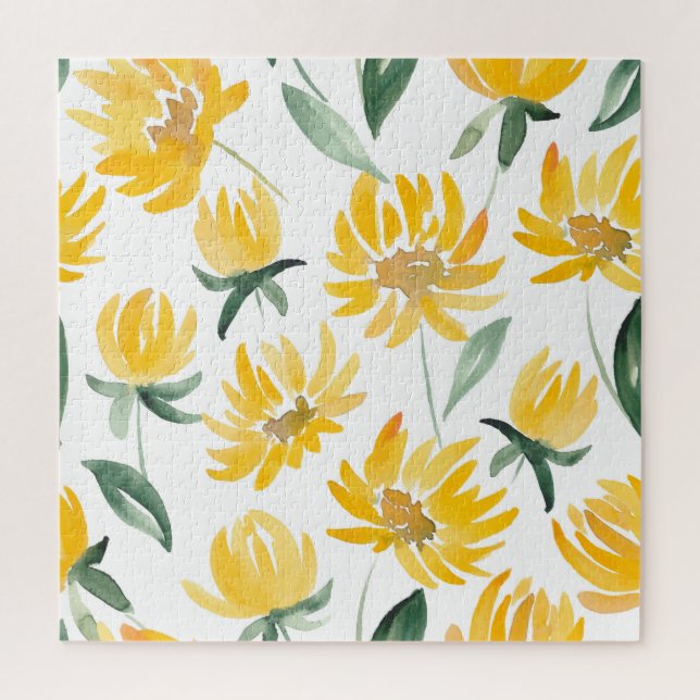 Yellow Flowers Leaf Summer Pattern Jigsaw Puzzle (Vertical)