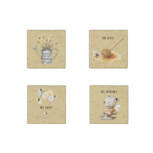 Yellow Flowers Let The Sunshine In Bee Happy Stone Magnet