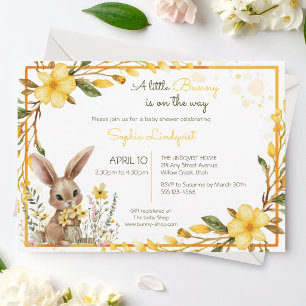 Yellow Flowers Little Bunny On The Way Baby Shower Invitation