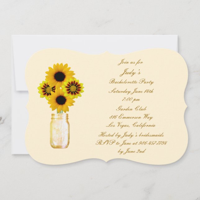 Yellow Flowers Mason Jar Bachelorette Party Invite (Front)