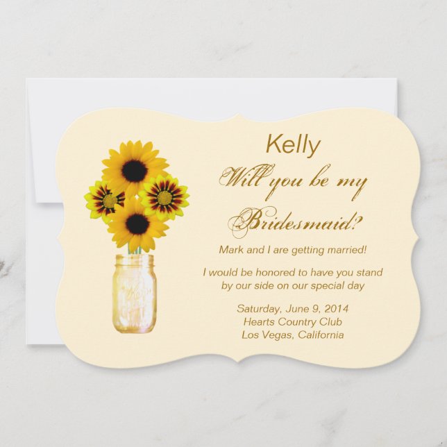 Yellow Flowers Mason Jar Bridesmaid Card (Front)
