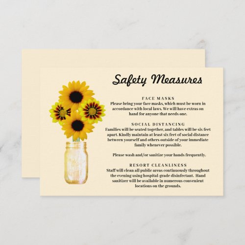 Yellow Flowers Mason Jar Safety Measures Enclosure Card