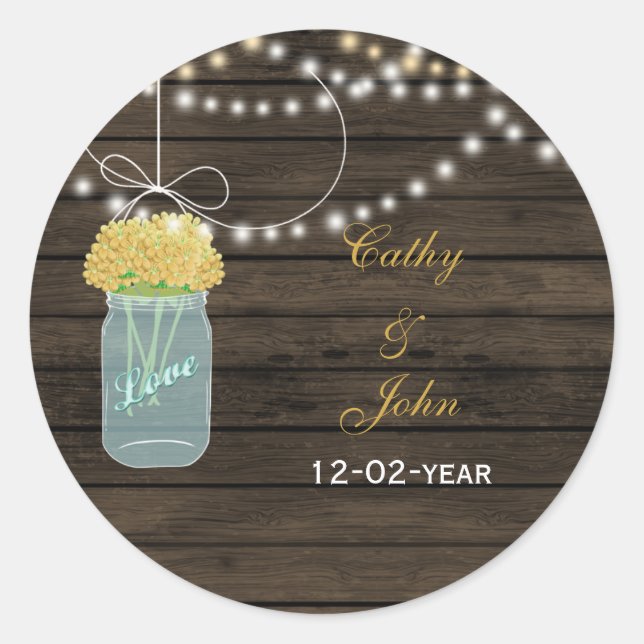 yellow flowers mason jar wedding favor stickers (Front)