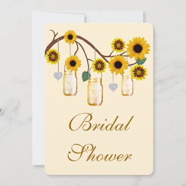 Yellow Flowers Mason Jars Bridal Shower Invitation (Front)