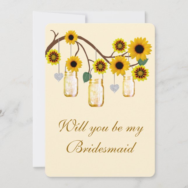 Yellow Flowers Mason Jars Bridesmaid Card (Front)