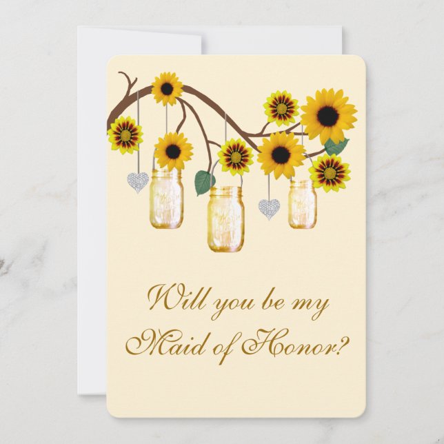 Yellow Flowers Mason Jars Maid Of Honor Card (Front)