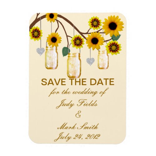 Yellow Flowers Mason Jars Save The Date Magnet