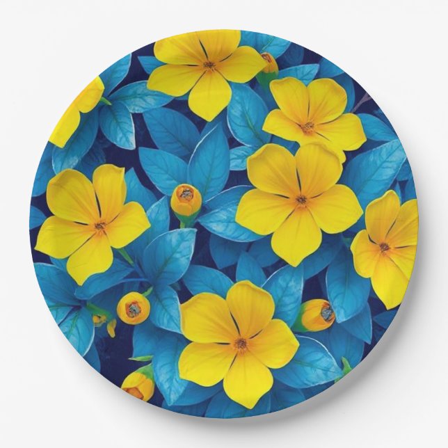 Yellow Flowers-Mediterranean Paper Plates (Front)