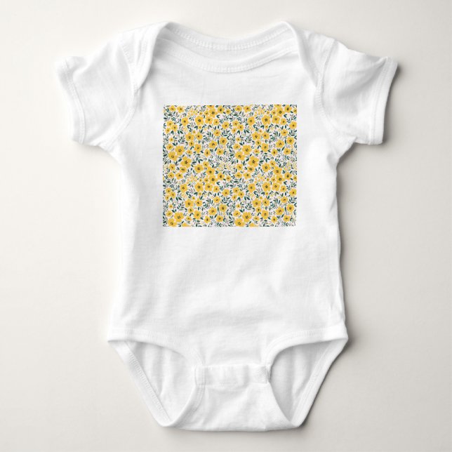 Yellow flowers: modern floral seamless. baby bodysuit (Front)