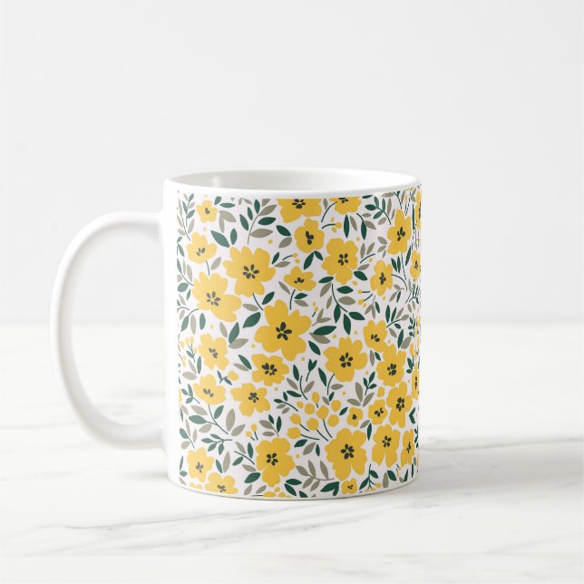 Yellow flowers: modern floral seamless. coffee mug (Left)