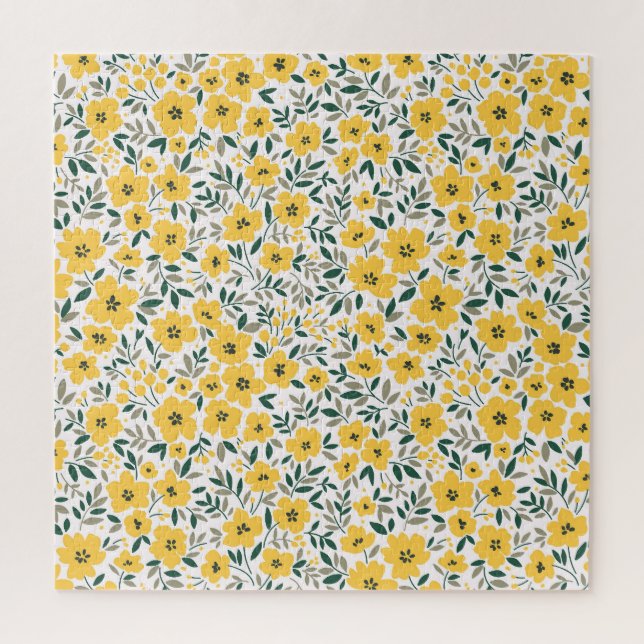 Yellow flowers: modern floral seamless. jigsaw puzzle (Vertical)