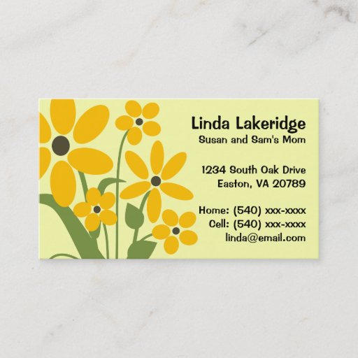 Customizable Yellow Flowers Mommy Contact  Info Card Business Cards