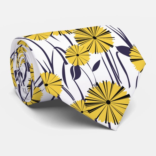 Yellow flowers neck tie (Rolled)