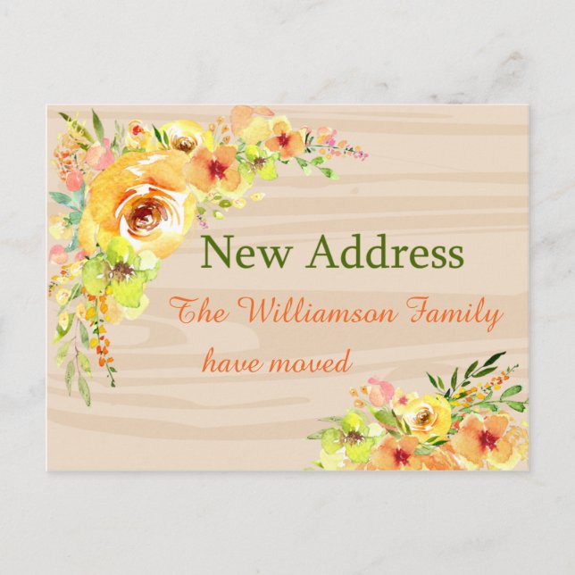 Yellow Flowers New Address Announcement Postcard (Front)