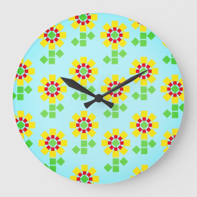 Yellow Flowers of Square Shapes Large Clock (Front)