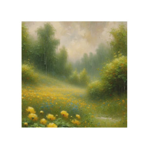 Yellow Flowers on a Rainy Day Wood Wall Art