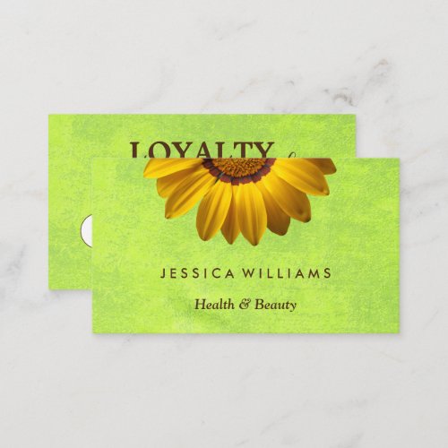 Yellow Flowers on Abstract Green Monogram Loyalty Card