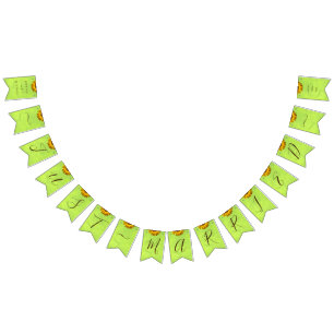 Yellow Flowers on Abstract Green Wedding Bunting Flags