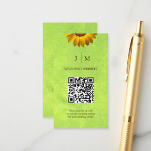 Yellow Flowers on Abstract Green Wedding Enclosure Card