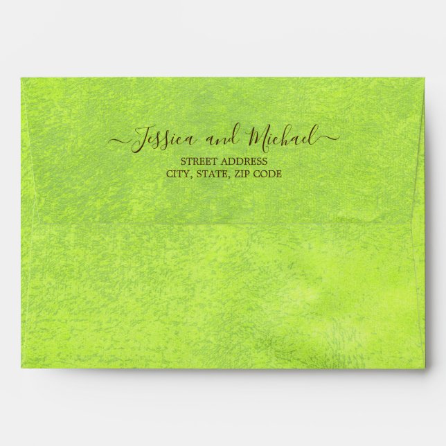 Yellow Flowers on Abstract Green Wedding Envelope (Back (Top Flap))