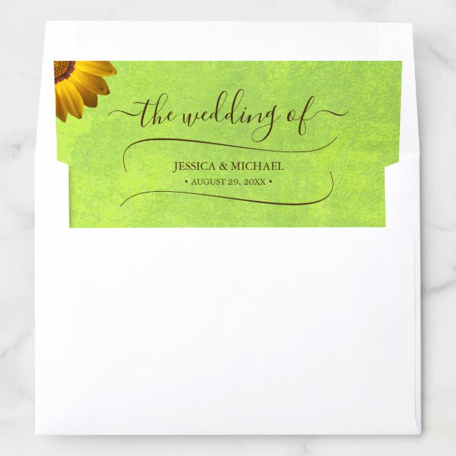 Yellow Flowers on Abstract Green Wedding Envelope Liner (In Envelope)