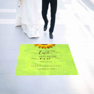 Yellow Flowers on Abstract Green Wedding Floor Decals