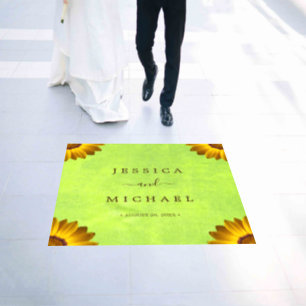 Yellow Flowers on Abstract Green Wedding Floor Decals
