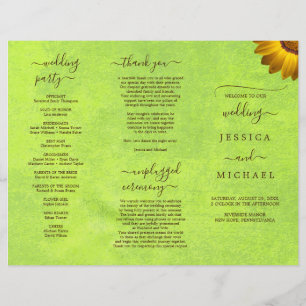 Yellow Flowers on Abstract Green Wedding Flyer