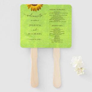 Yellow Flowers on Abstract Green Wedding Hand Fan