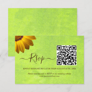 Yellow Flowers on Abstract Green Wedding RSVP Card