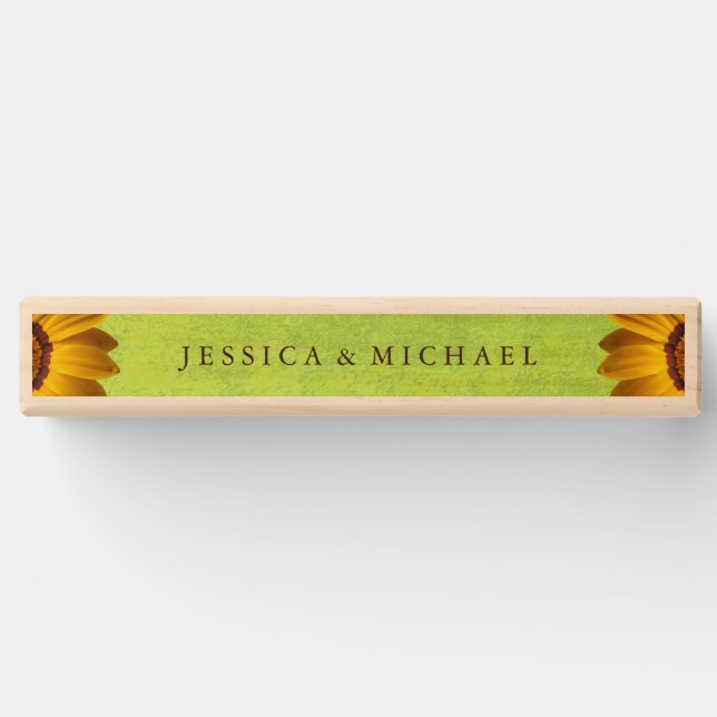 Yellow Flowers on Abstract Green Wedding Topple Tower (Front)