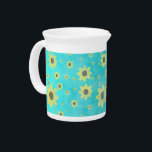 Yellow Flowers on Aqua Small Porcelain Pitcher<br><div class="desc">Yellow flowers scattered all over an ombre aqua  - miniature pitcher. Use as a creamer,  for syrup or even as a vase or pencil holder. Cute accent piece.</div>