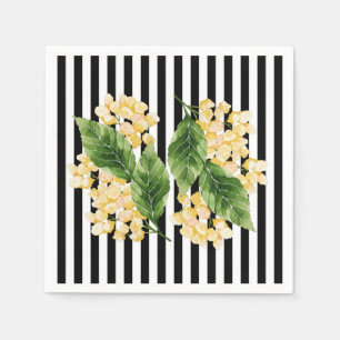 Yellow flowers on black and white stripes napkins