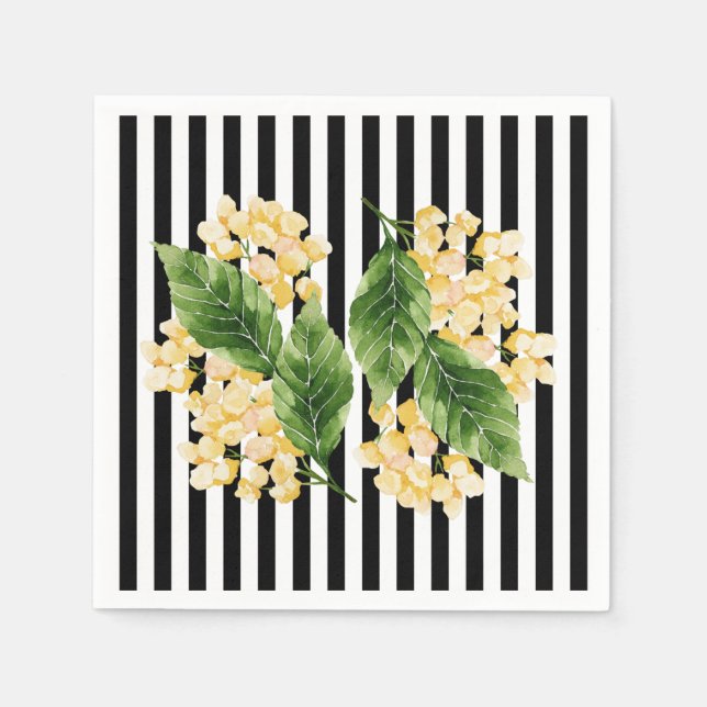 Yellow flowers on black and white stripes napkins (Front)