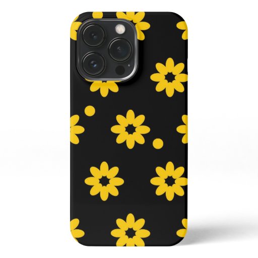 yellow flowers on black background, bee pattern iPhone 13 pro case