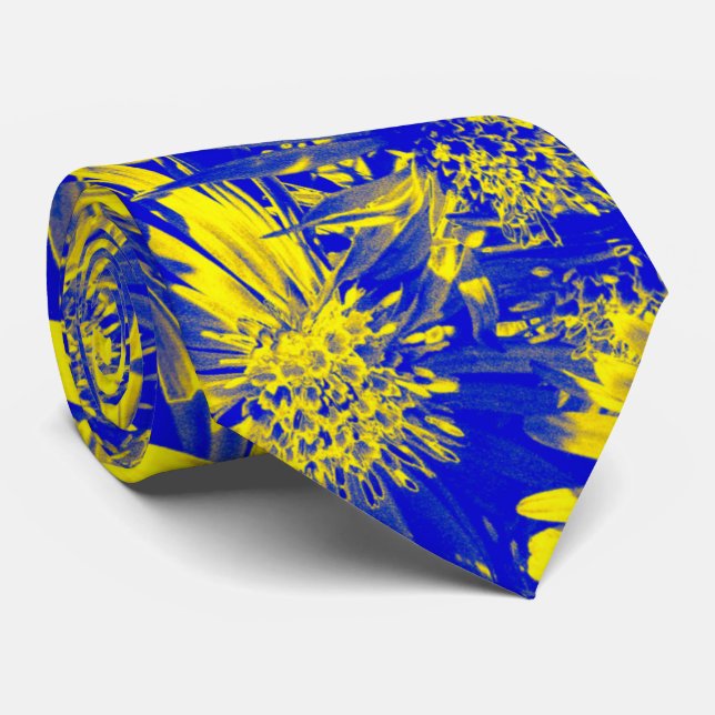 Yellow Flowers On Blue Neck Tie (Rolled)