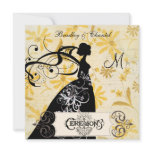 Yellow Flowers on Cream Silhouette Bride Invite