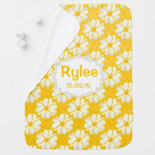 Yellow Flowers on Glitter Yellow Background Swaddle Blanket