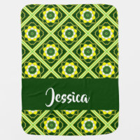 Yellow flowers on green blocks baby blanket