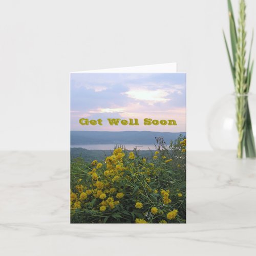 YELLOW FLOWERS ON HILLSIDE  RIVER AT SUNSET CARD