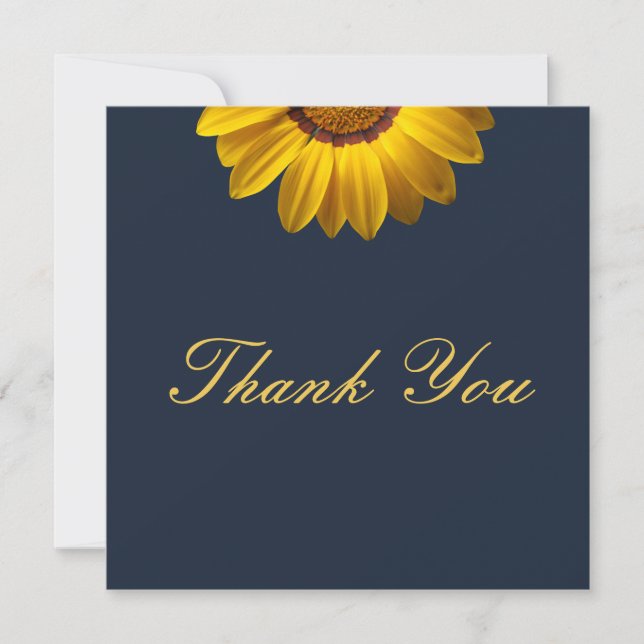 Yellow Flowers on Navy Blue background Monogram  Thank You Card (Front)