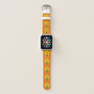 Yellow Flowers on Orange Apple Watch Band