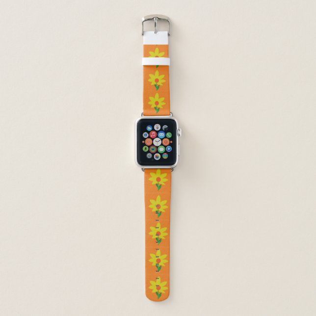 Yellow Flowers on Orange Apple Watch Band (Front)