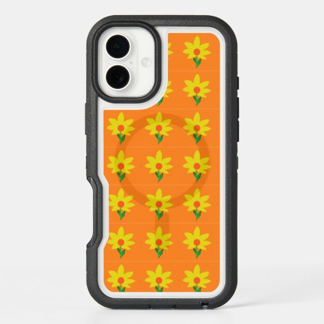 Yellow Flowers on Orange Otterbox iPhone Case (Back)