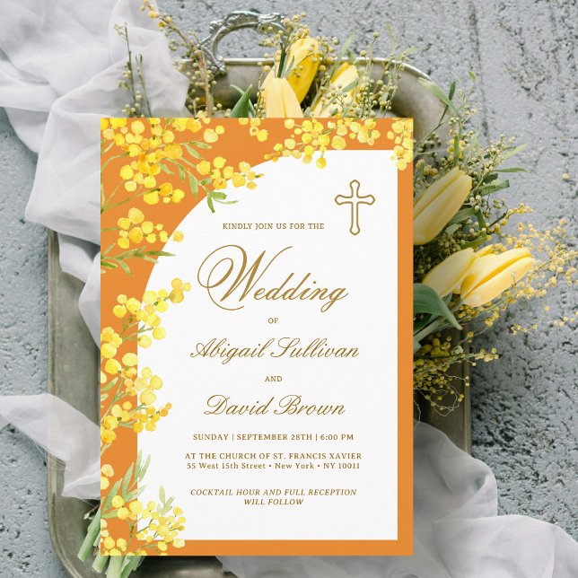Yellow Flowers on Orange Religious Wedding Invitation (Creator Uploaded)