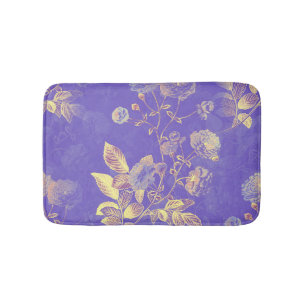 Yellow Flowers On Purple Background Design Bath Mat