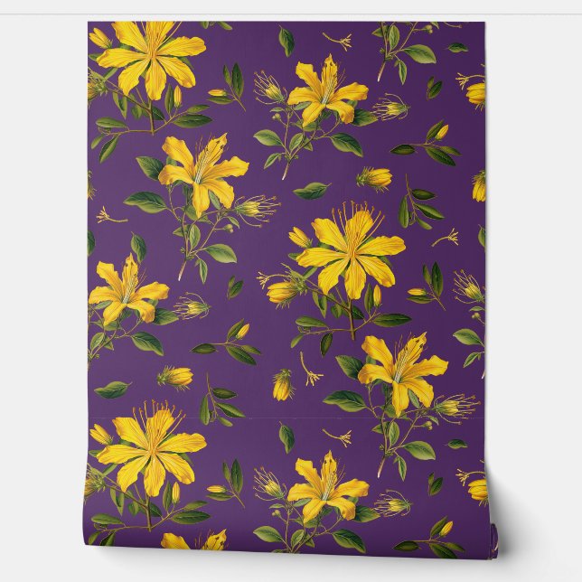 Yellow Flowers on Purple Wallpaper (Unrolling)