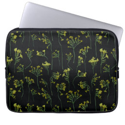 Yellow flowers on the black background.  laptop sleeve